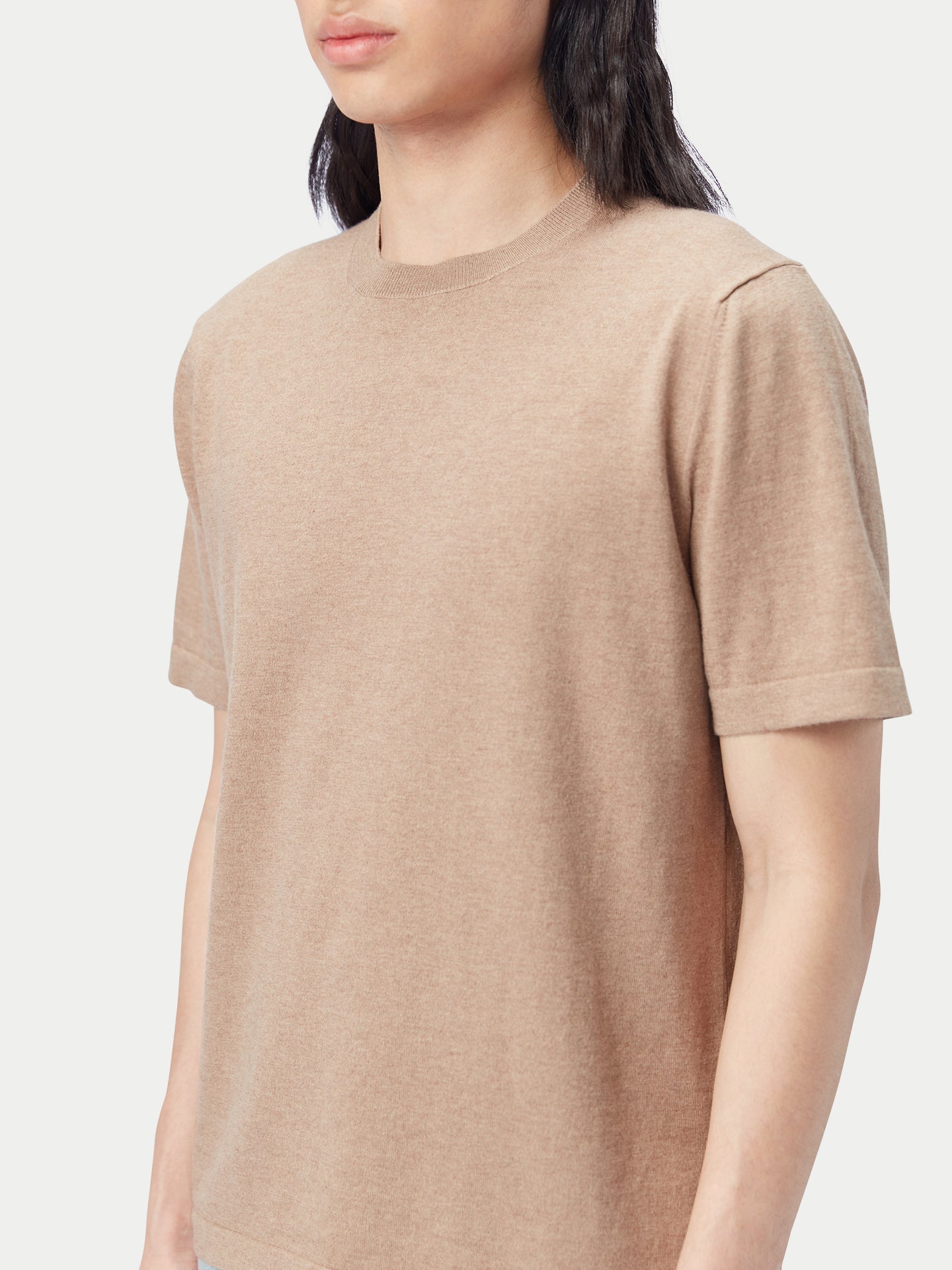 Men's Cotton Silk Cashmere Blend T-shirt Timber Wolf - Gobi Cashmere