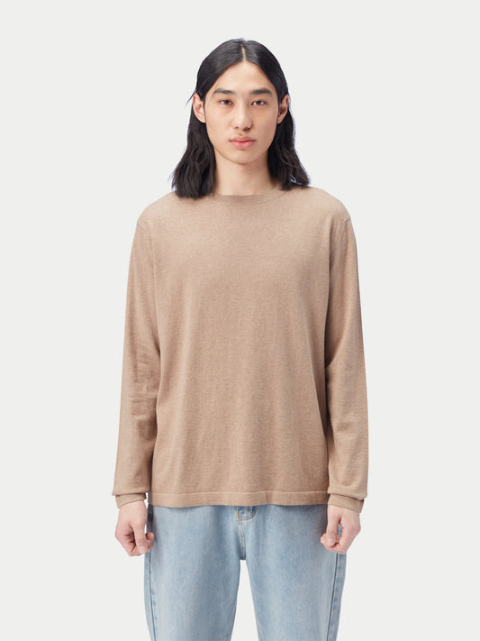 Men's Crewneck Cotton Silk Cashmere Blend Sweater Timber Wolf - Gobi Cashmere