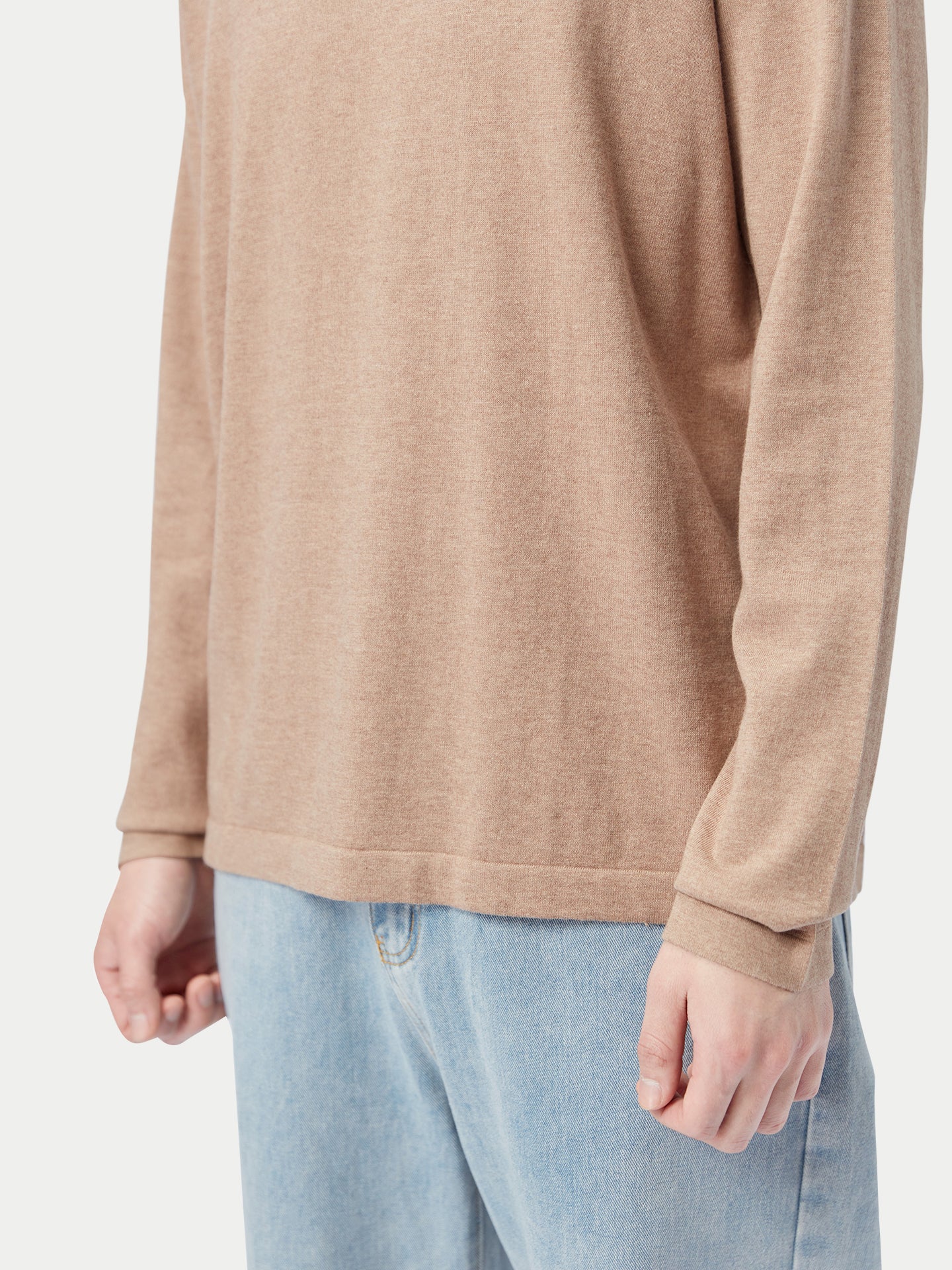 Men's Crewneck Cotton Silk Cashmere Blend Sweater Timber Wolf - Gobi Cashmere