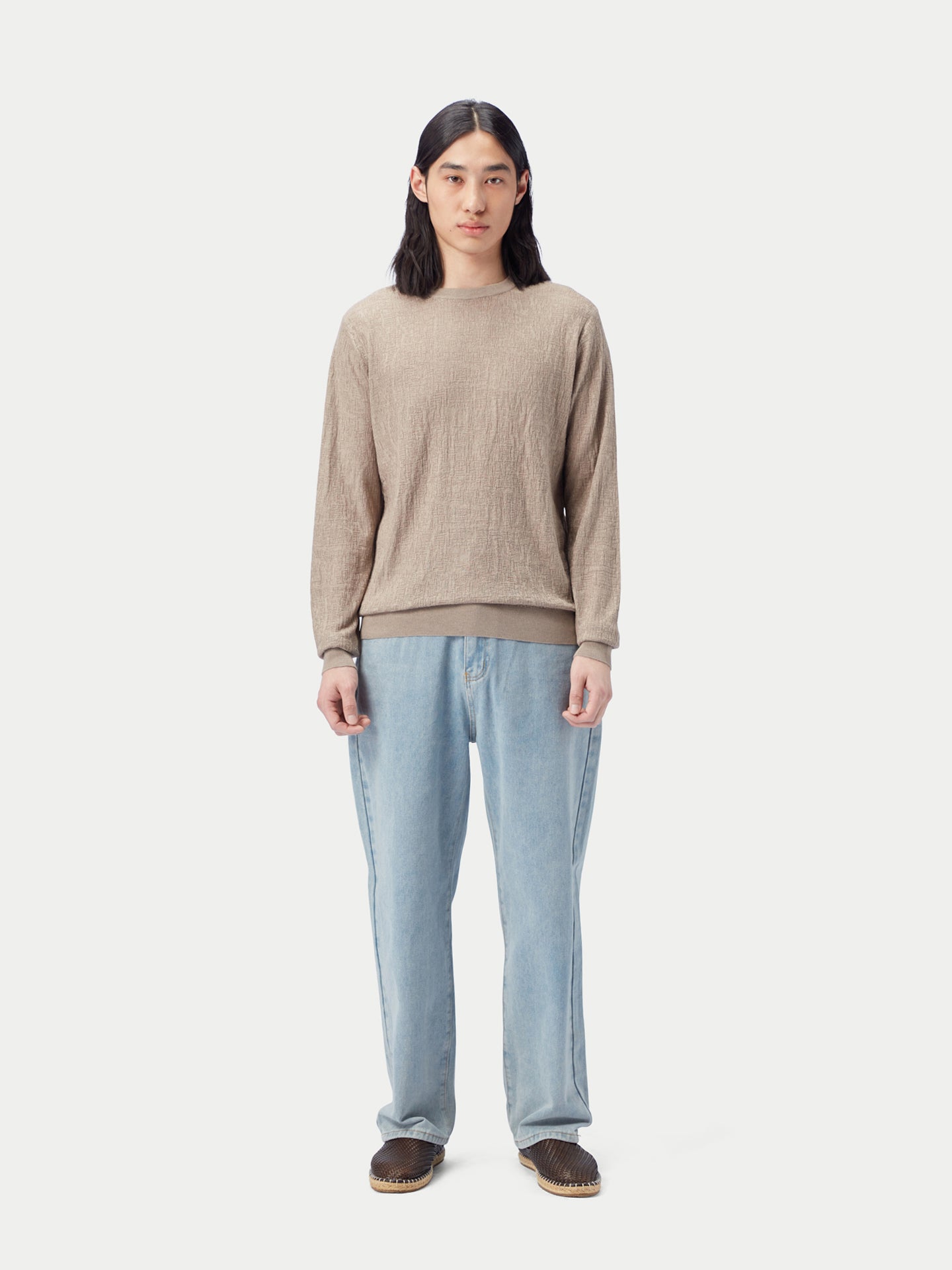 Men's Lightweight Silk Cashmere Textured Sweater Nomad - Gobi Cashmere