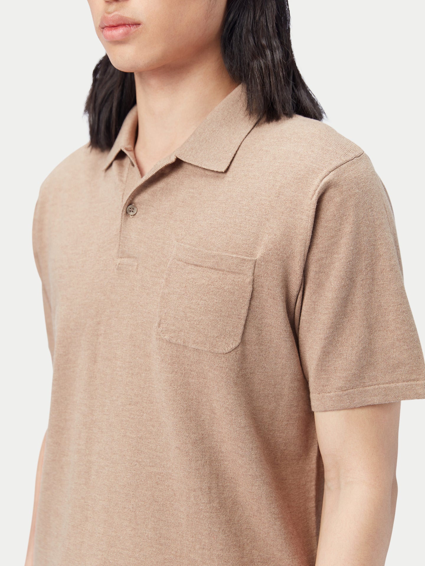 Men's Cotton Silk Cashmere Blend Polo Shirt Timber Wolf - Gobi Cashmere