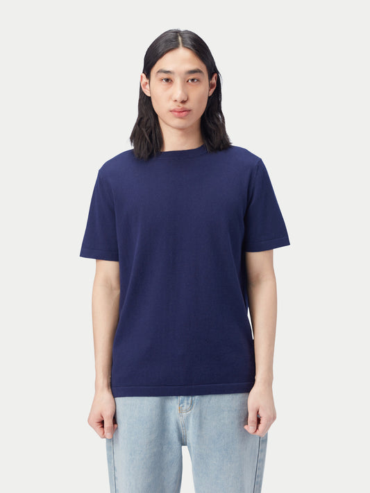 Men's Cotton Silk Cashmere Blend T-shirt Navy - Gobi Cashmere