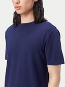 close up of a navy t shirt top side #color_navy