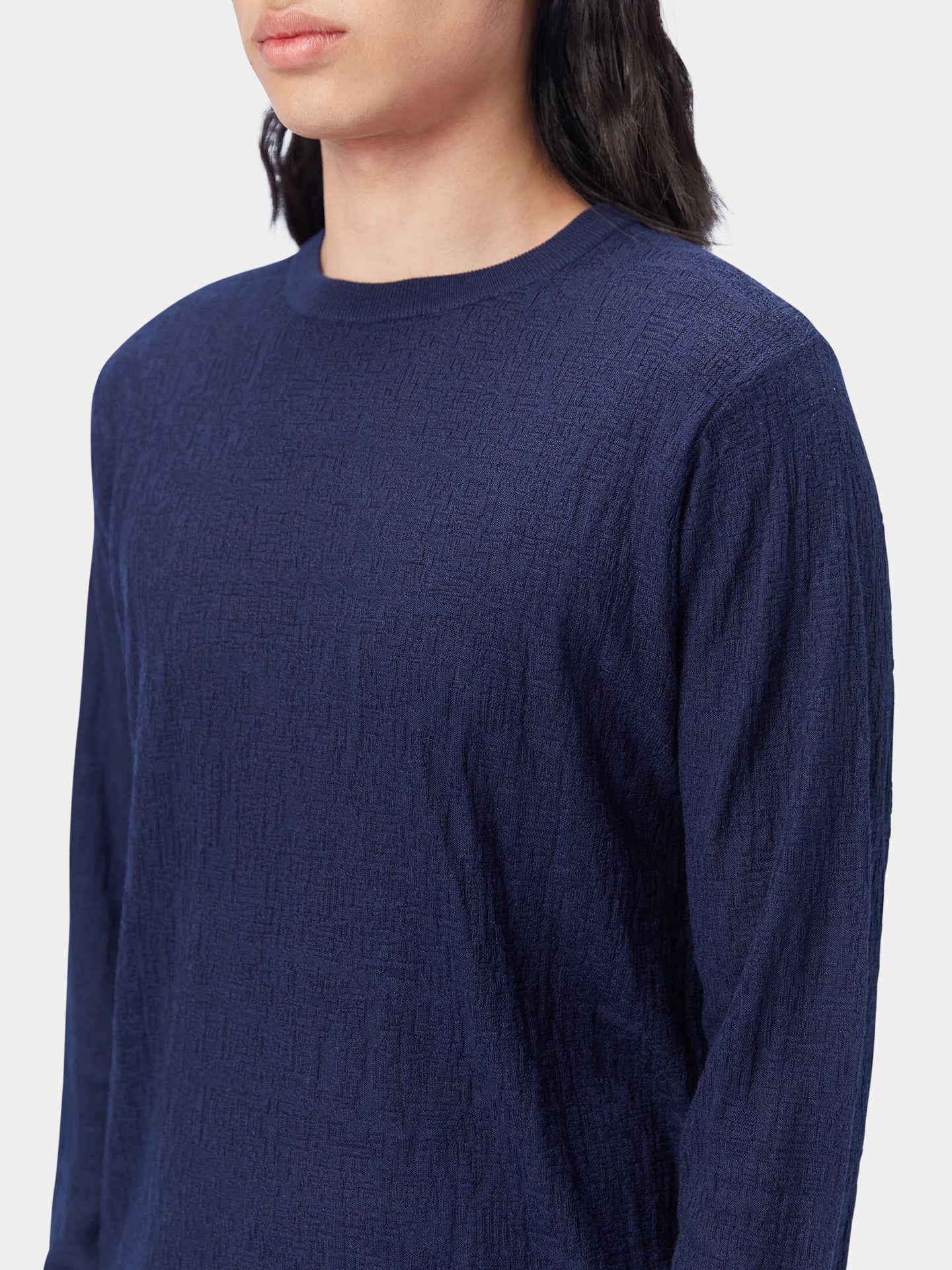 Men's Lightweight Silk Cashmere Textured Sweater Navy Blazer - Gobi Cashmere