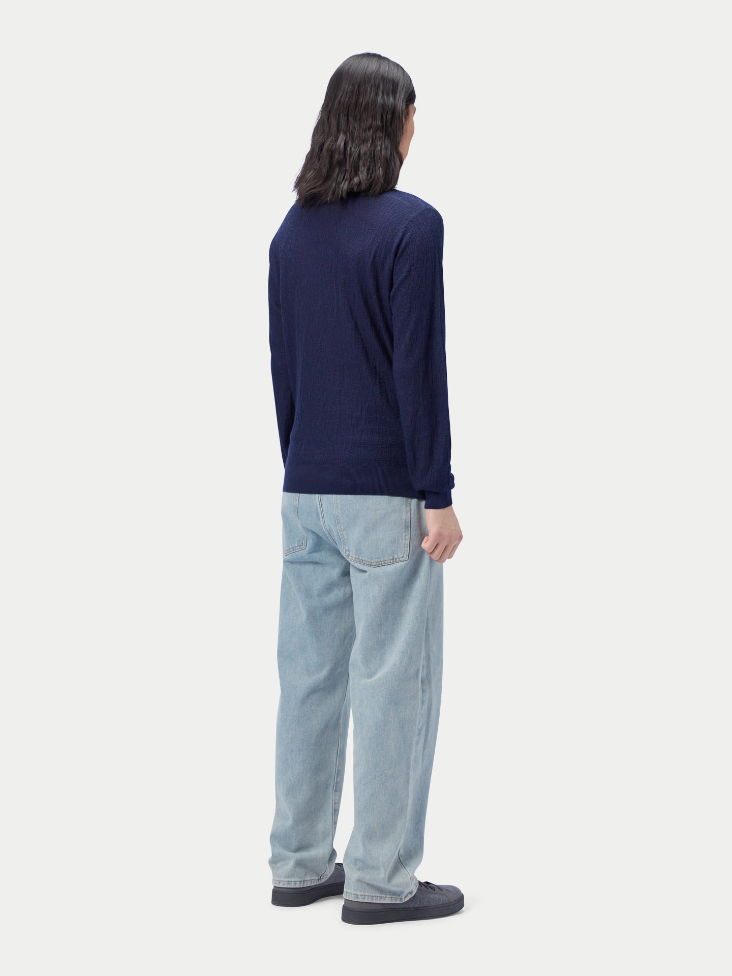 Men's Lightweight Silk Cashmere Textured Sweater Navy Blazer - Gobi Cashmere