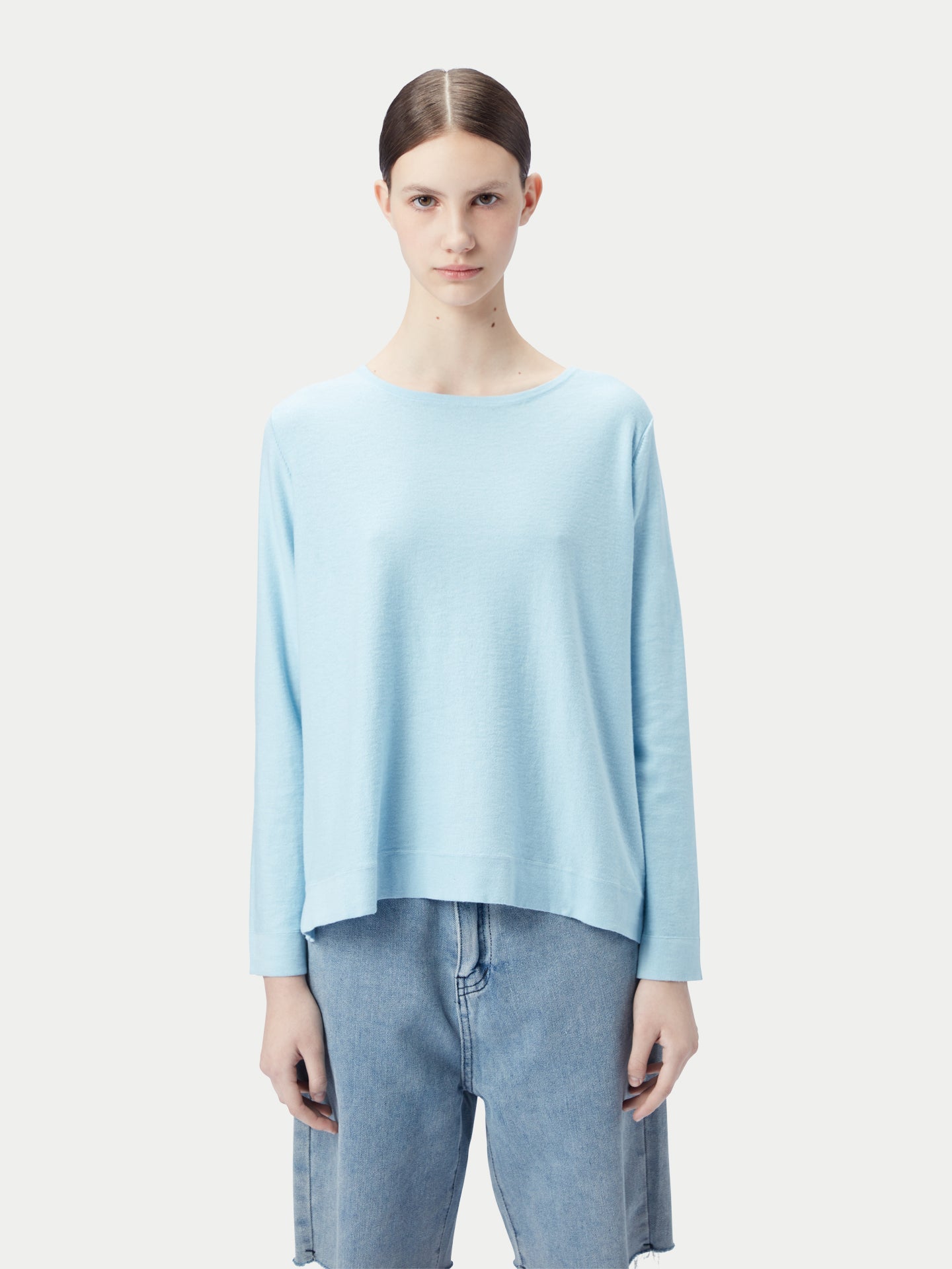Women's Boatneck Cotton Silk Cashmere Blend Sweater Aquamarine - Gobi Cashmere