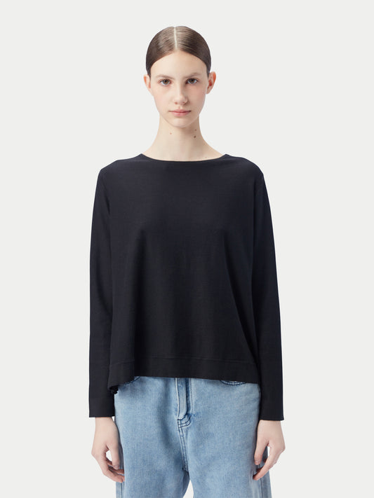 Women's Boatneck Cotton Silk Cashmere Blend Sweater Black - Gobi Cashmere