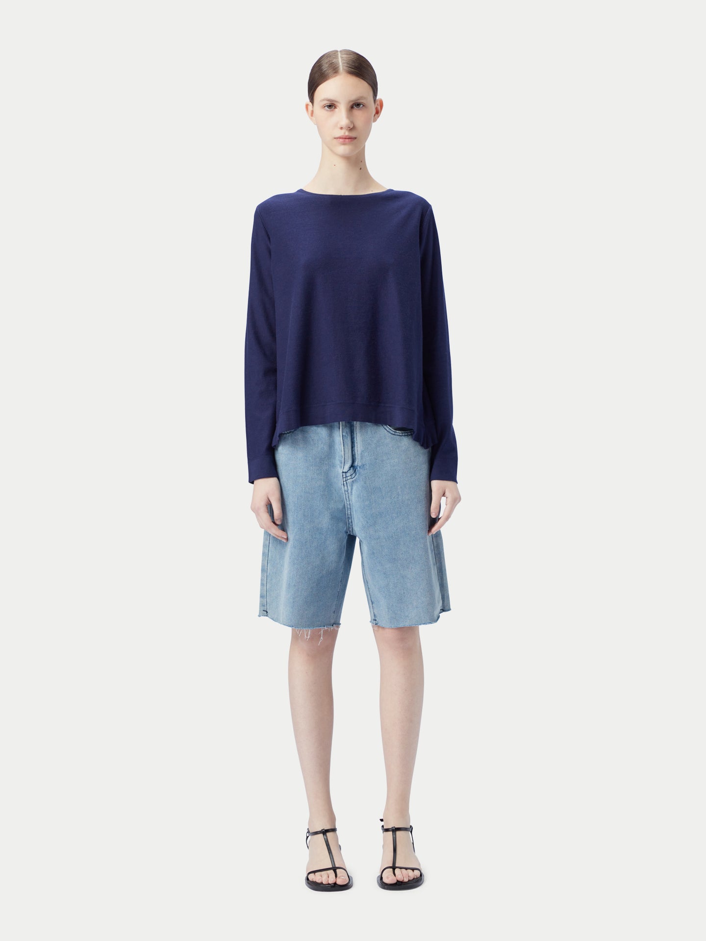 Women's Boatneck Cotton Silk Cashmere Blend Sweater Navy - Gobi Cashmere