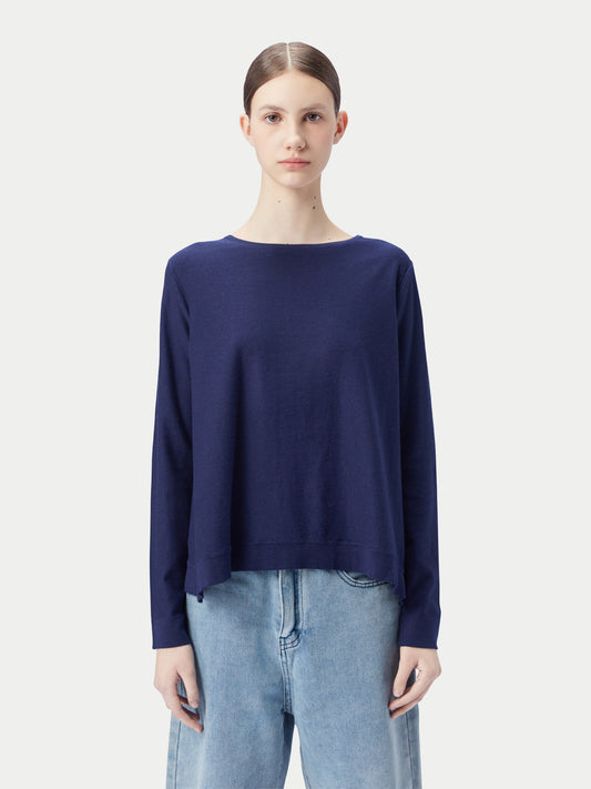 Women's Boatneck Cotton Silk Cashmere Blend Sweater Navy - Gobi Cashmere