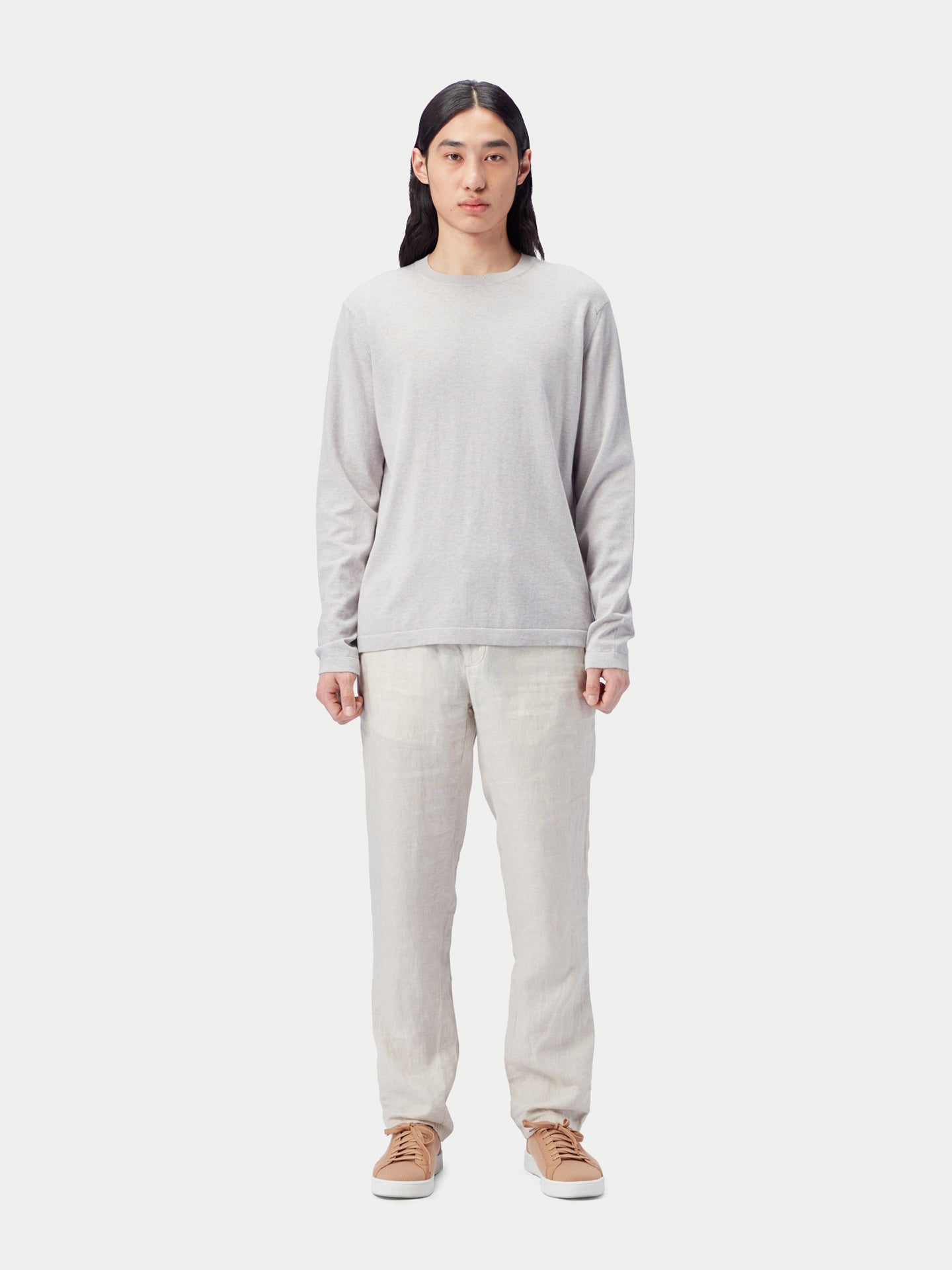 Men's Crewneck Cotton Silk Cashmere Blend Sweater Wind Chime - Gobi Cashmere