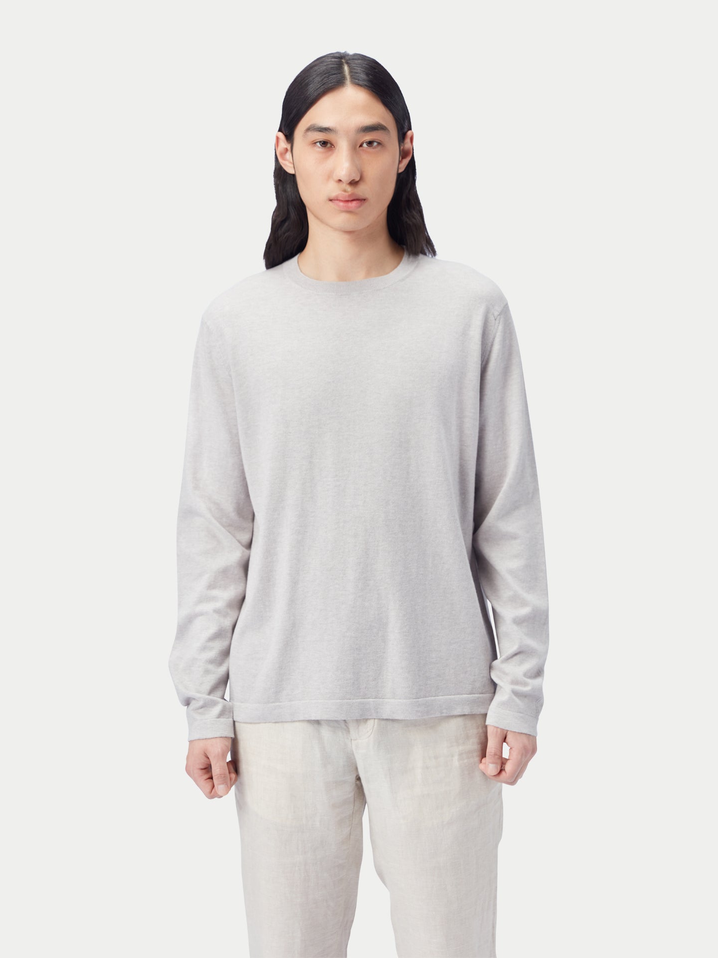 Men's Crewneck Cotton Silk Cashmere Blend Sweater Wind Chime - Gobi Cashmere