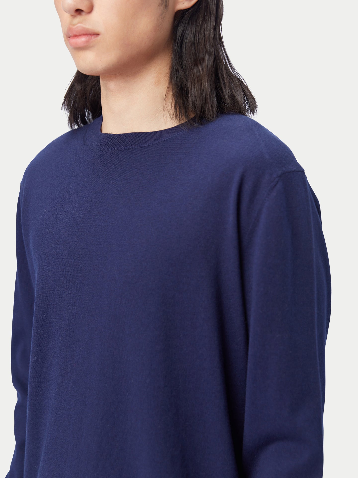 Men's Crewneck Cotton Silk Cashmere Blend Sweater Navy - Gobi Cashmere