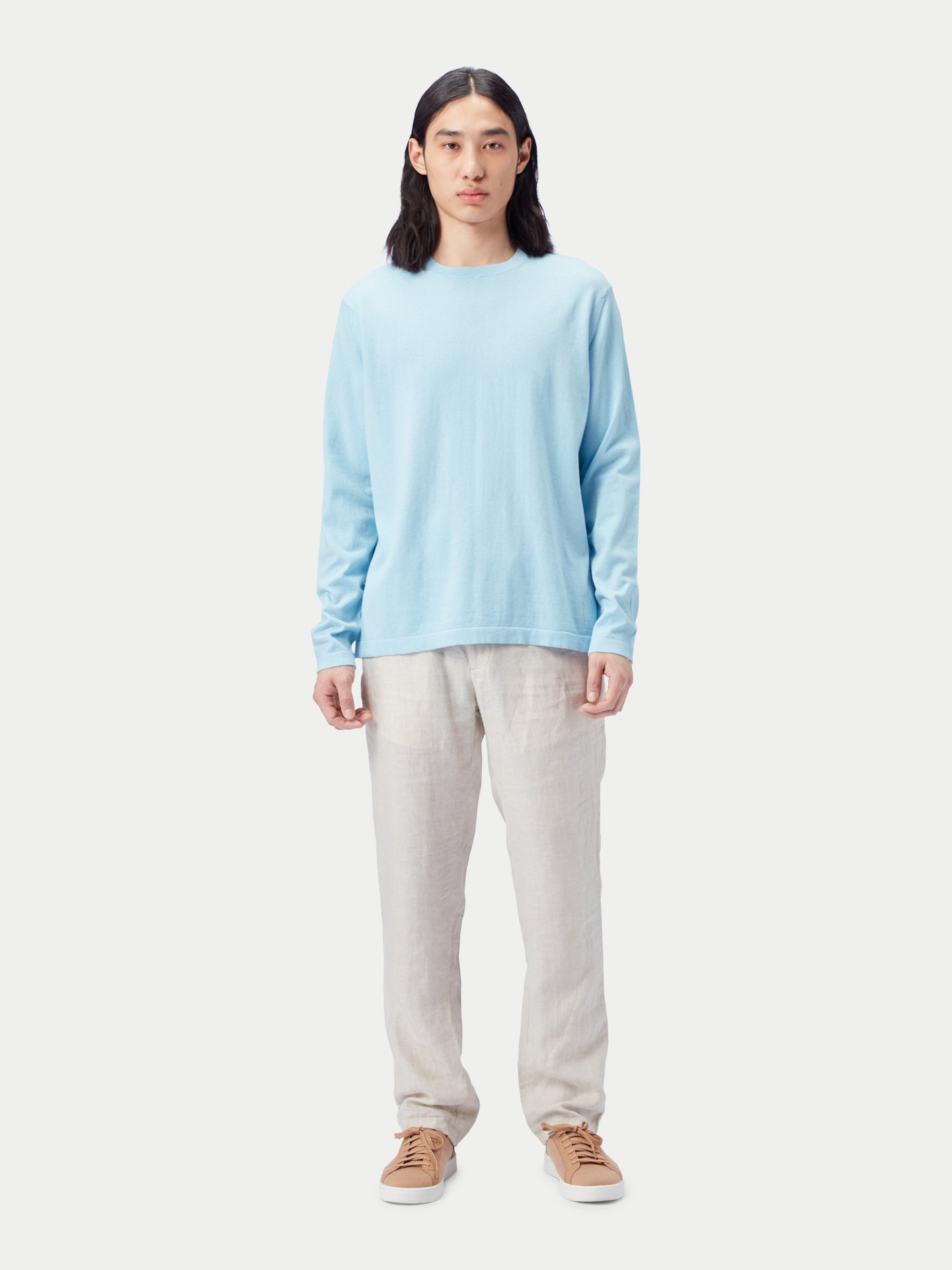 Men's Crewneck Cotton Silk Cashmere Blend Sweater Aquamarine - Gobi Cashmere