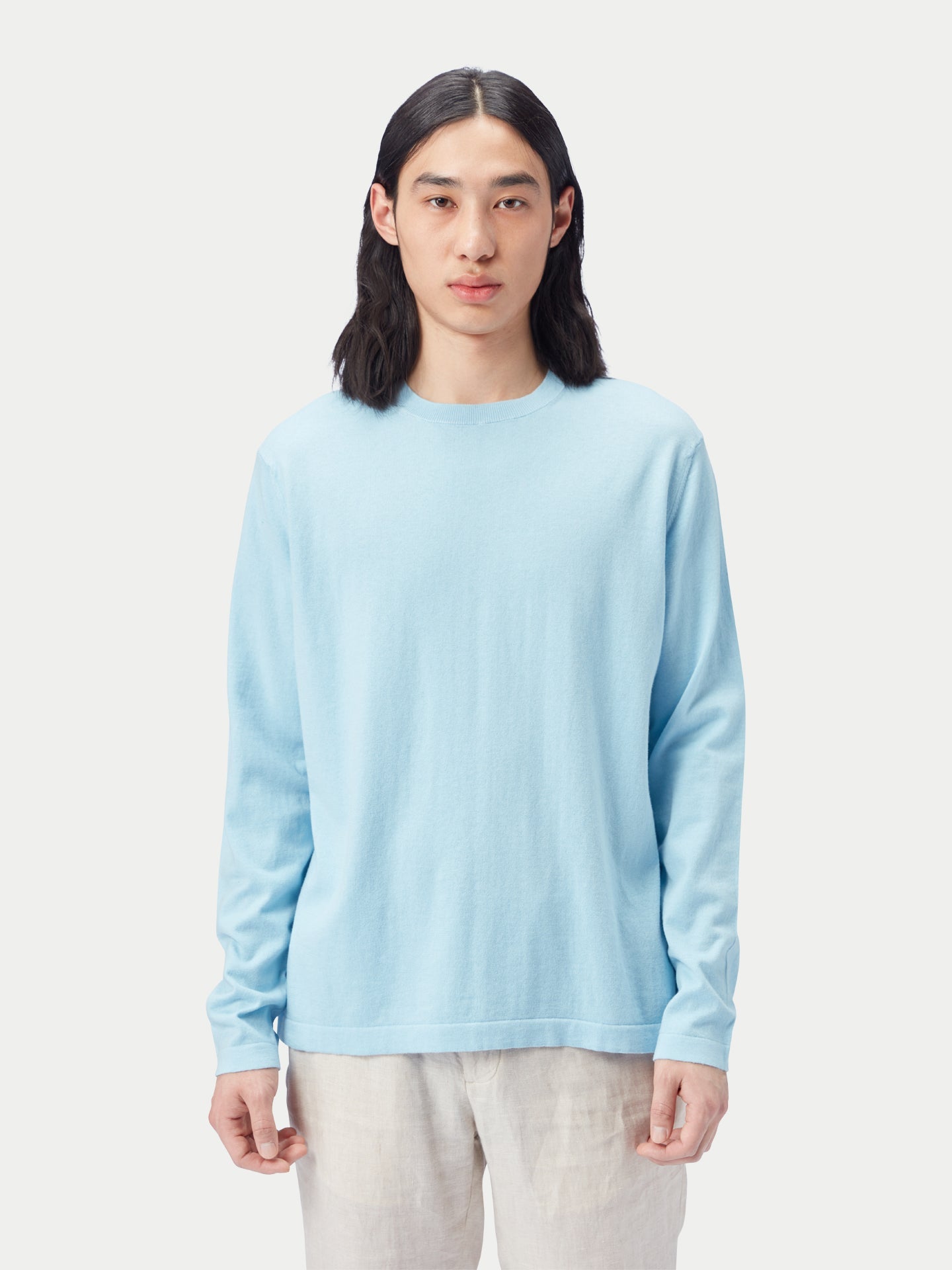 Men's Crewneck Cotton Silk Cashmere Blend Sweater Aquamarine - Gobi Cashmere