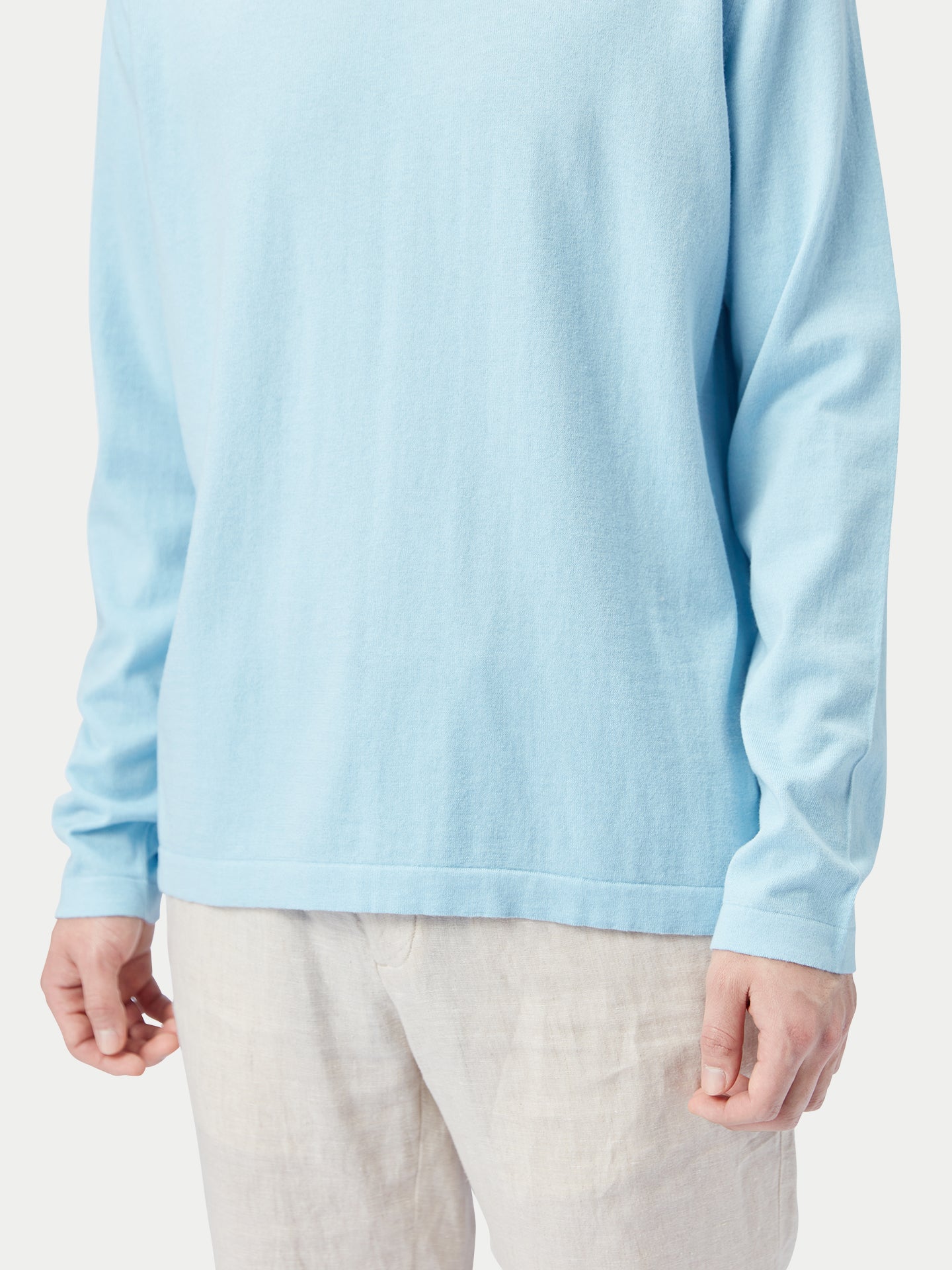 Men's Crewneck Cotton Silk Cashmere Blend Sweater Aquamarine - Gobi Cashmere