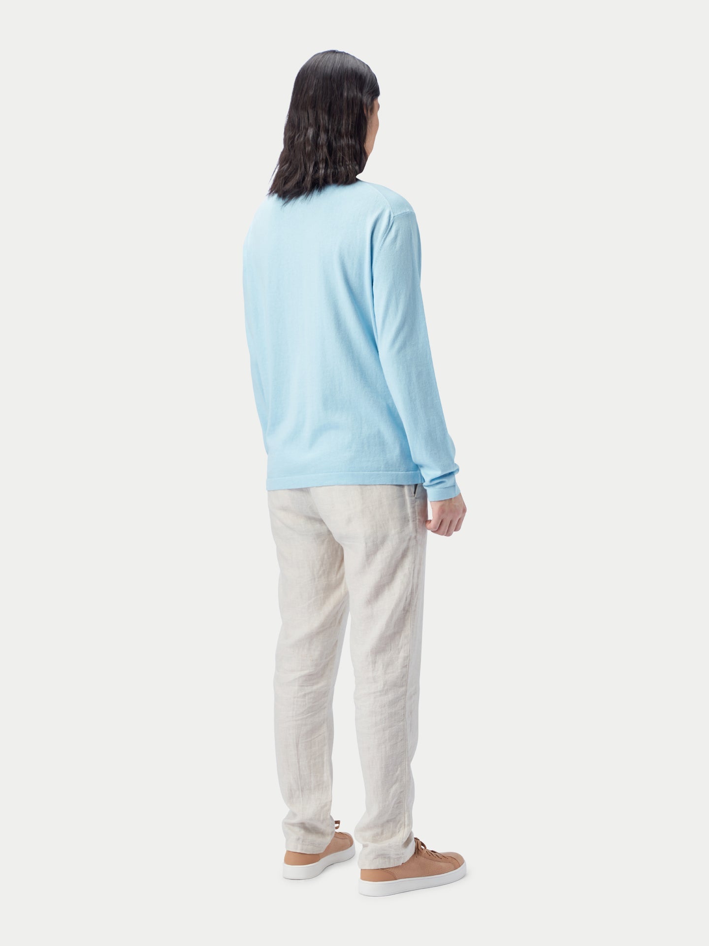 Men's Crewneck Cotton Silk Cashmere Blend Sweater Aquamarine - Gobi Cashmere