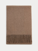 Brown scarf with fringes on a white background.