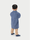 back view of a blue kids coat  #color_english-manor