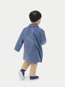 back view of a kids blue coat and beige pants  #color_english-manor