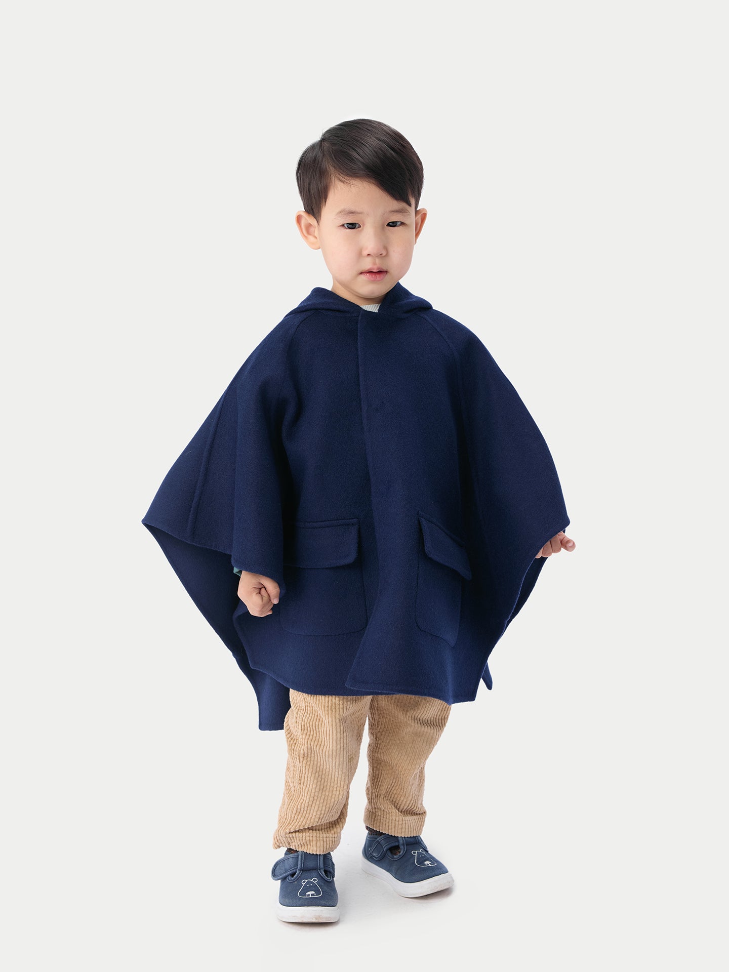 Kids Hooded Cashmere Poncho Navy - GOBI Cashmere