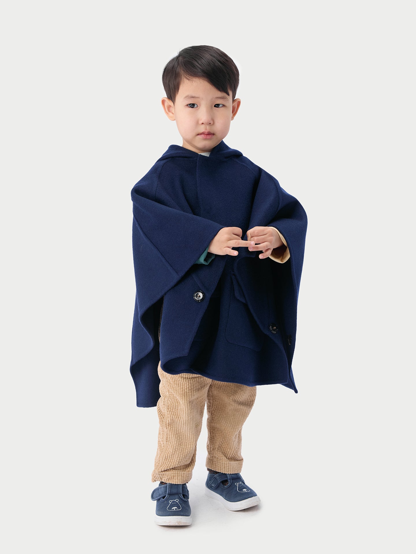 Kids Hooded Cashmere Poncho Navy - GOBI Cashmere