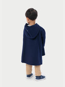 back view of kids poncho with hoodie #color_navy
