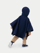 back view of a navy hoodie poncho #color_navy
