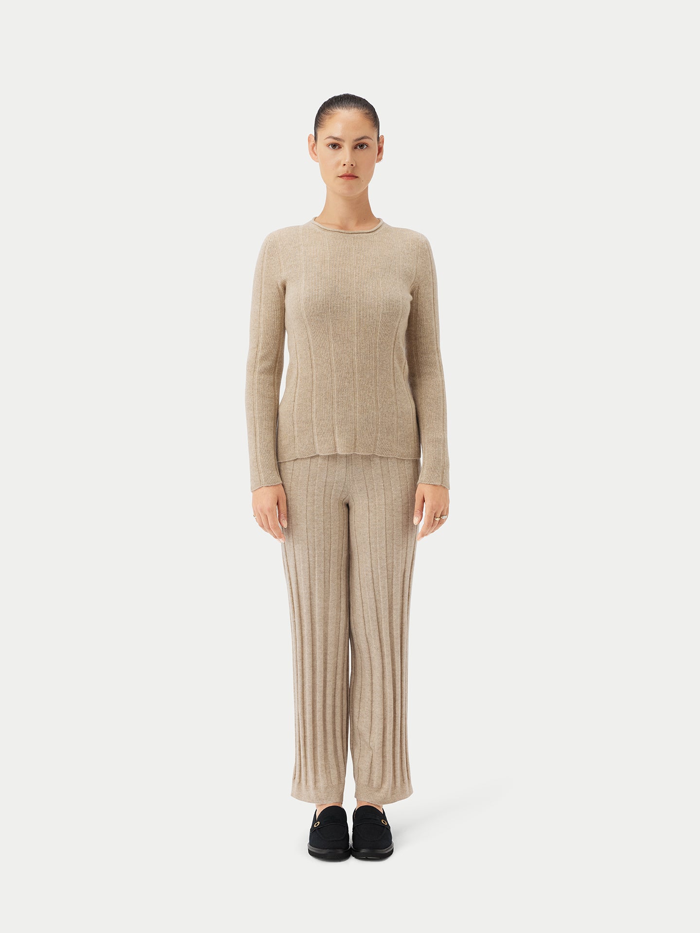 Women's Organic C-Neck Cashmere Sweater Taupe - Gobi Cashmere