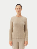 Women's Organic C-Neck Cashmere Sweater Taupe - Gobi Cashmere #color_warm-grey