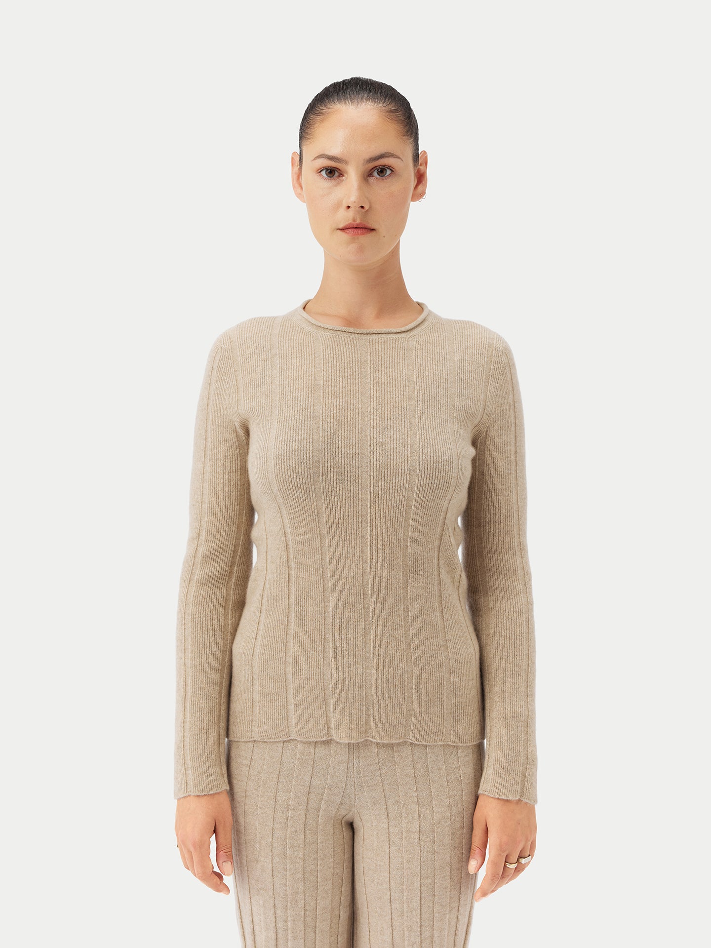 Women's Organic C-Neck Cashmere Sweater Taupe - Gobi Cashmere