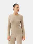 Women's C-Neck Cashmere Sweater - Versatile Organic Color Warm Grey - Gobi Cashmere #color_warm-grey