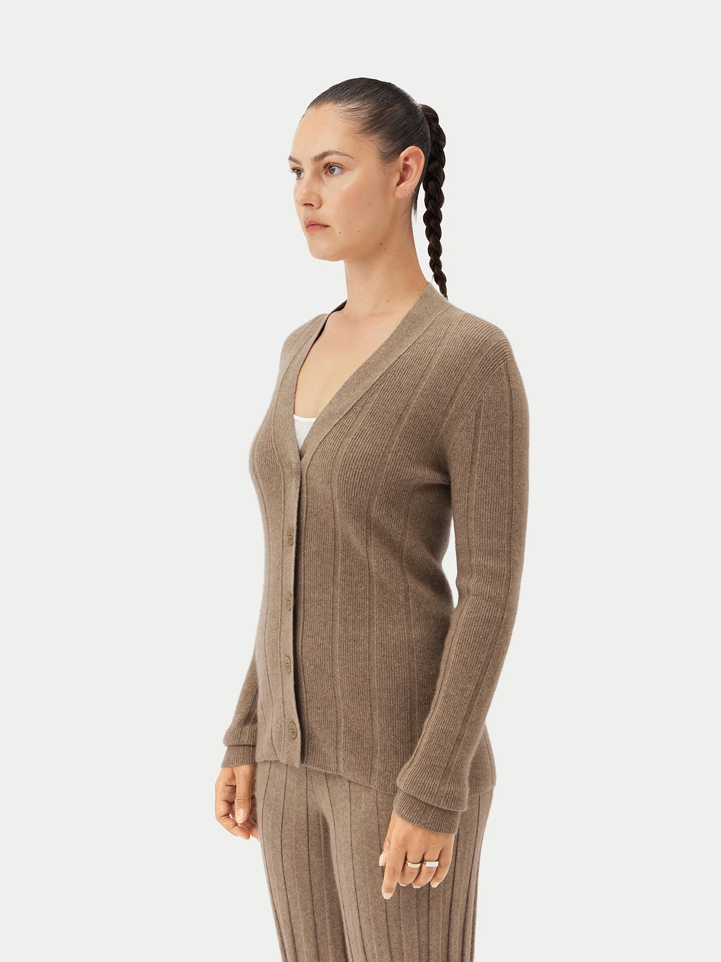 Women's Organic Button-Up Cashmere Cardigan Taupe - Gobi Cashmere