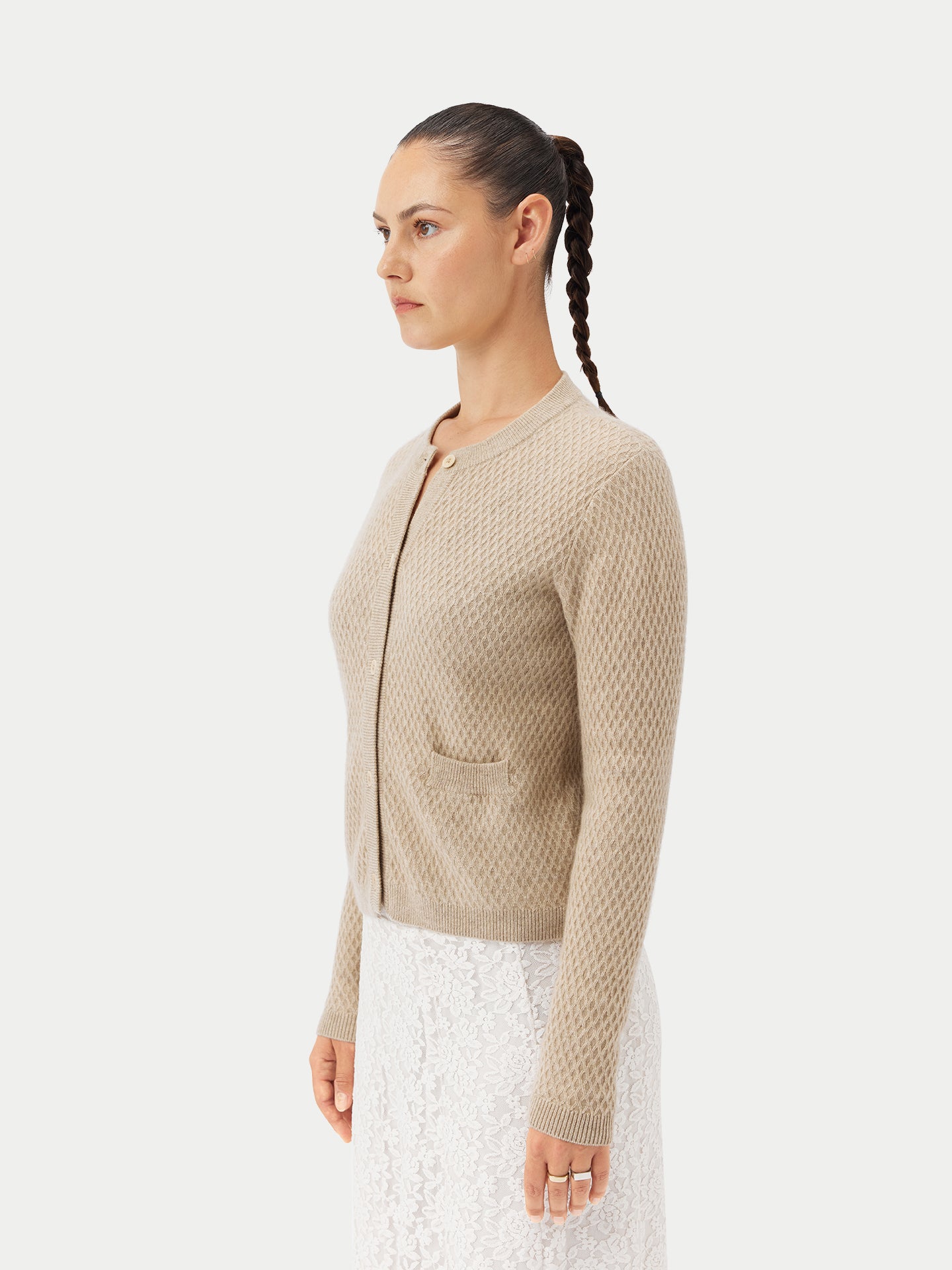 Women's  Organic Colour Buttoned Cashmere Cardigan Warm Grey - Gobi Cashmere