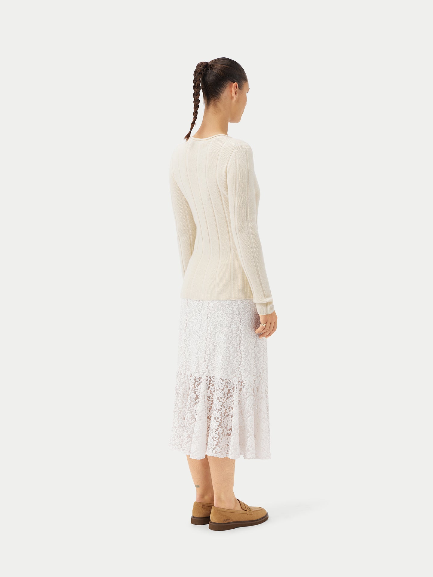 Women's Organic C-Neck Cashmere Sweater White - Gobi Cashmere