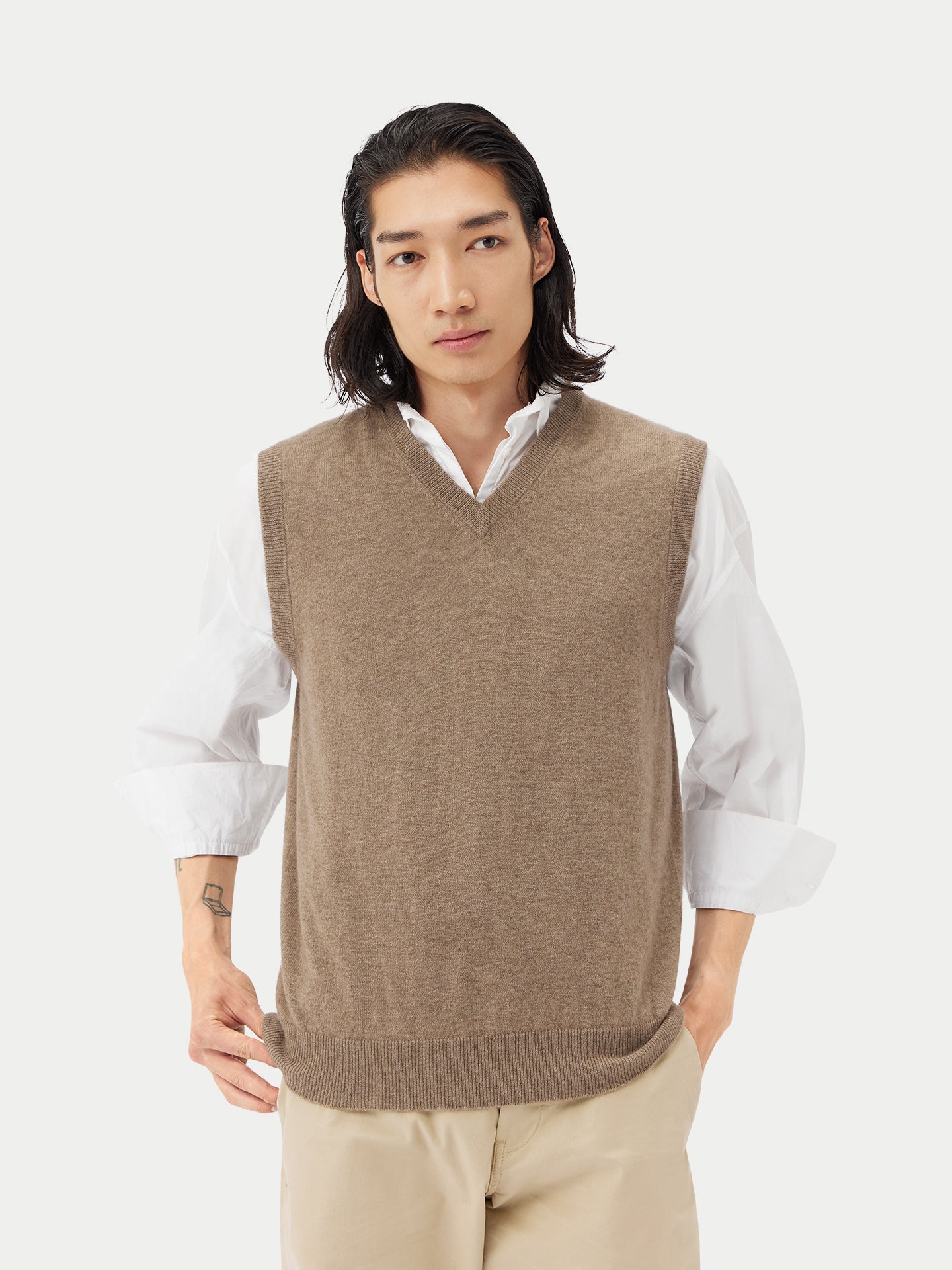 Men's Cashmere Vest Taupe - Gobi Cashmere