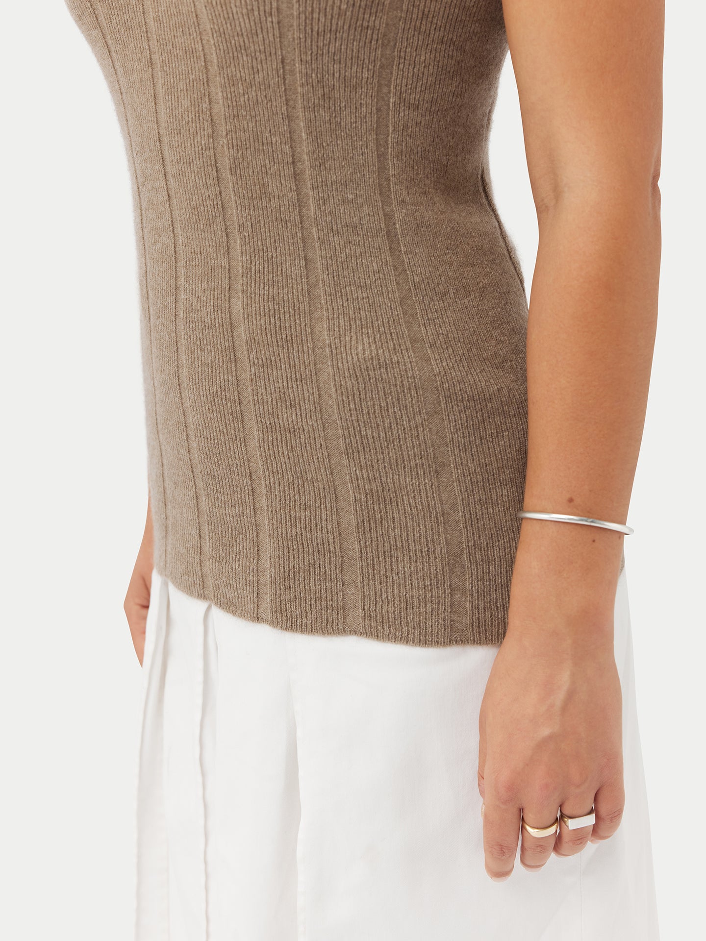 Women's Organic T-Neck Cashmere Top Taupe - Gobi Cashmere