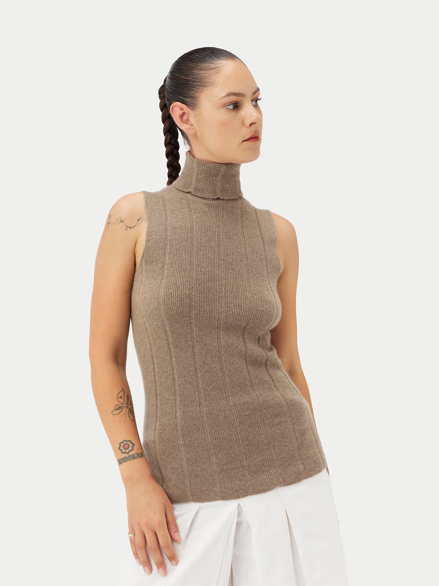 Organic Color T-Neck Cashmere Top