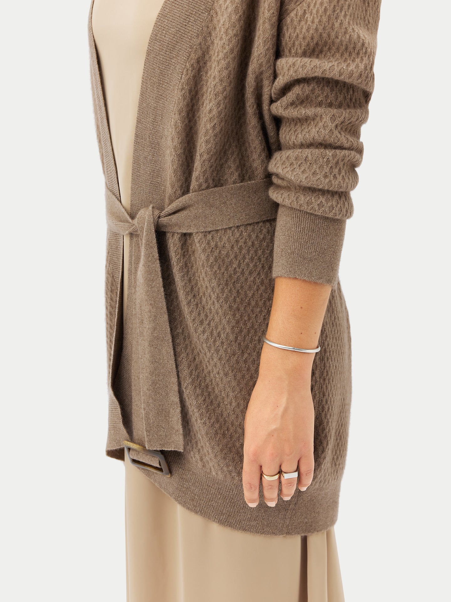 Women's Organic Colour Self-Belt Cashmere Cardigan Taupe - Gobi Cashmere