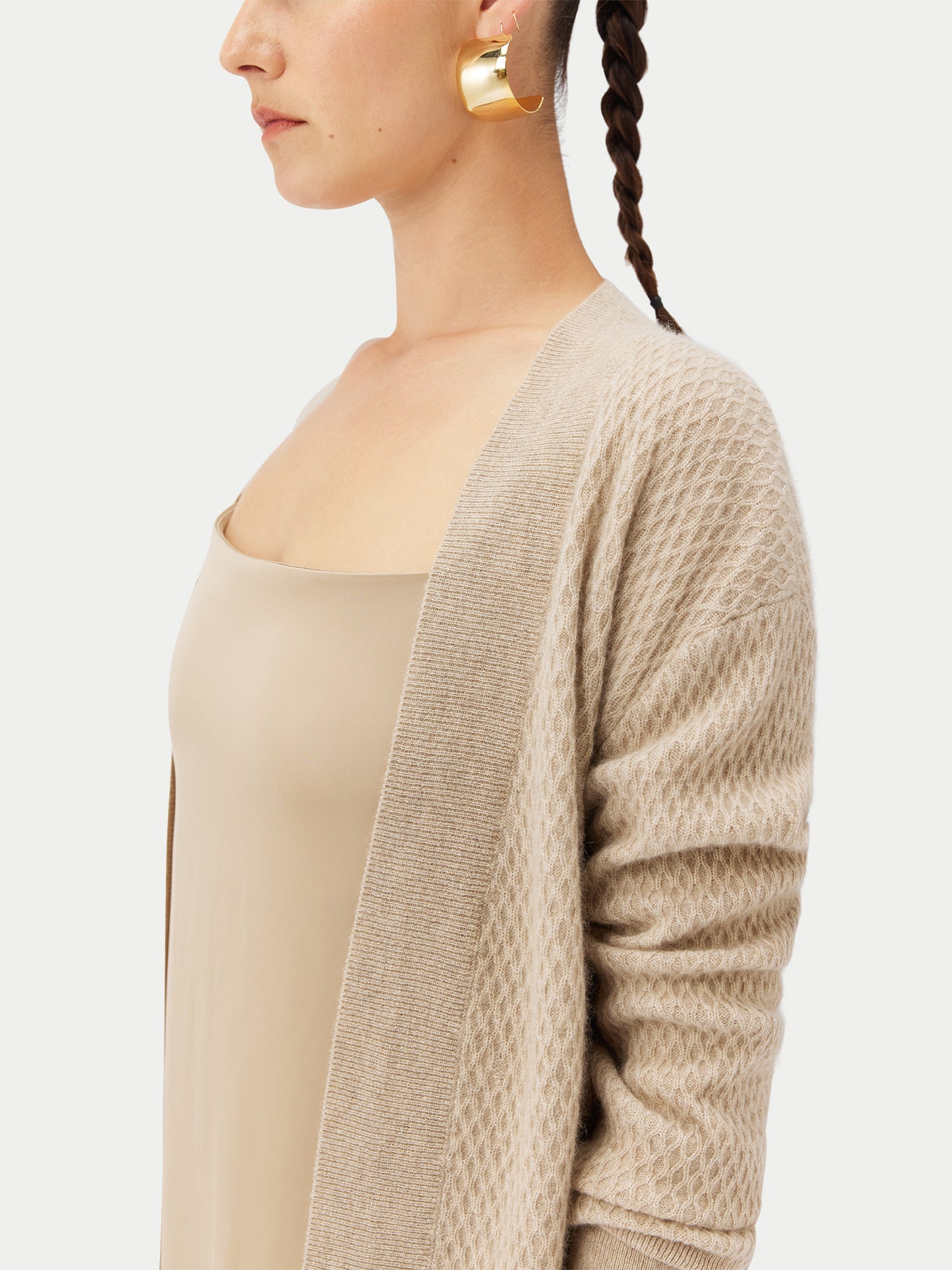 Organic Color Self-Belt Cashmere Cardigan