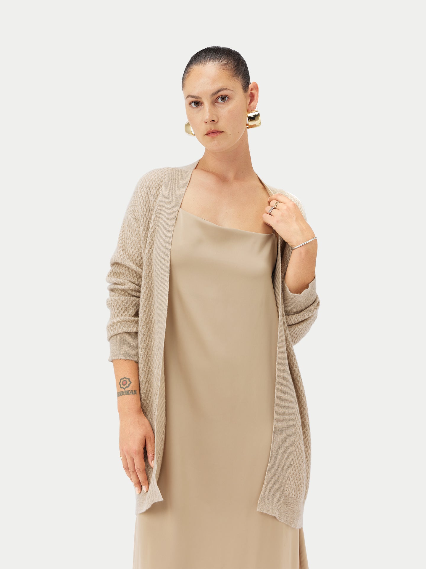 Organic Color Self-Belt Cashmere Cardigan