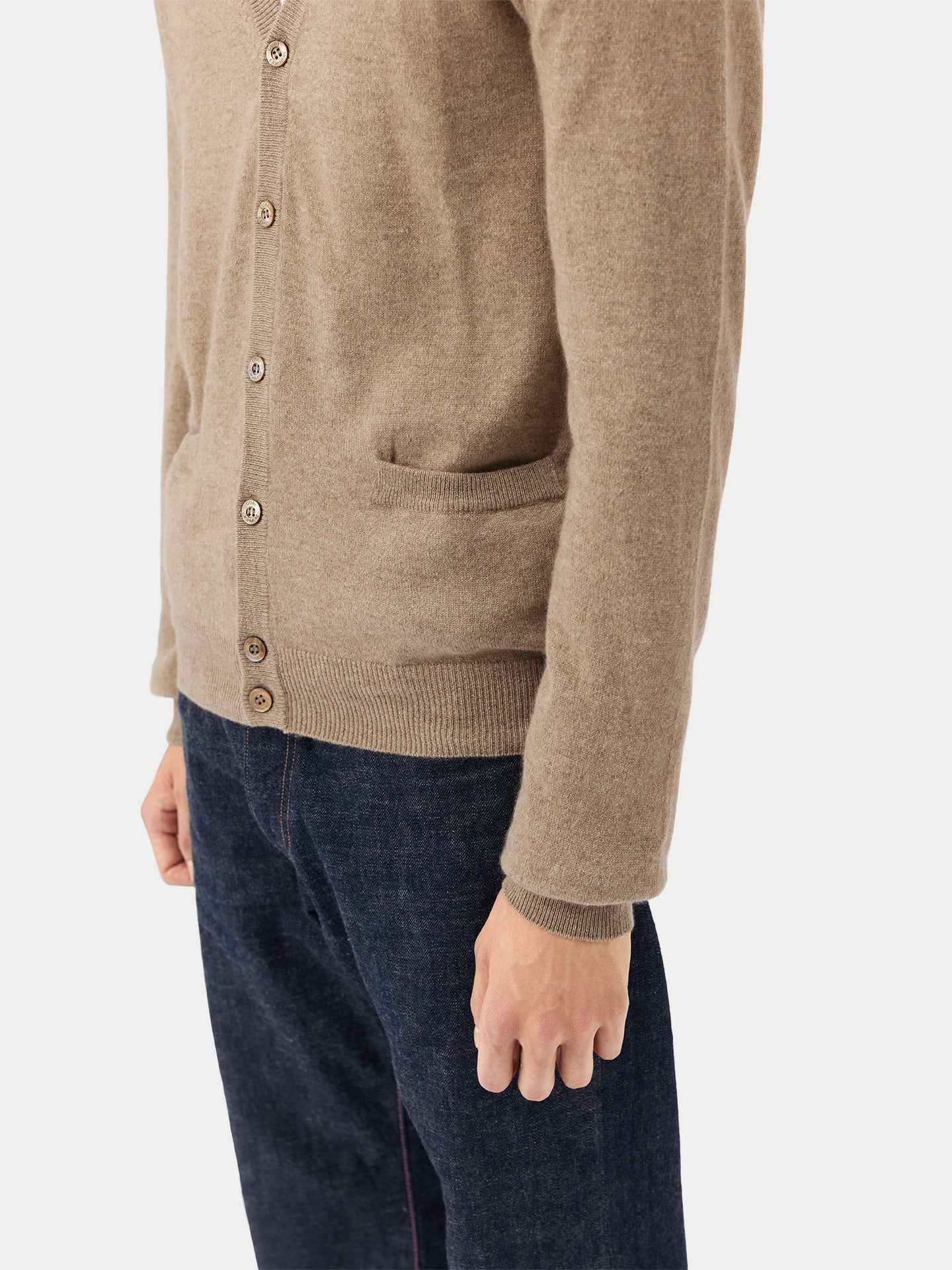 Men's Cashmere V-Neck Cardigan Taupe - Gobi Cashmere