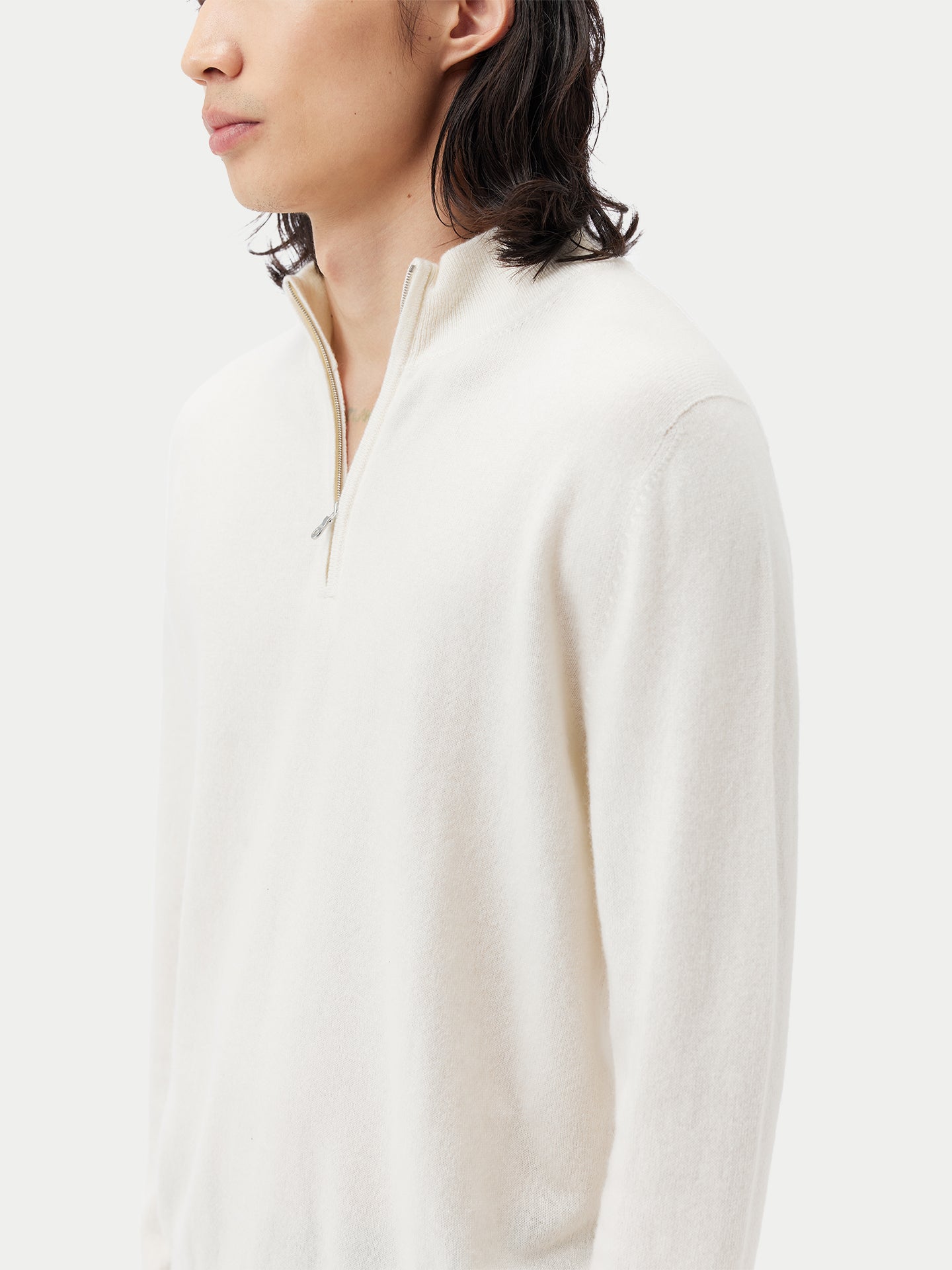 Men's Cashmere Half Zip Polo Marshmallow - Gobi Cashmere