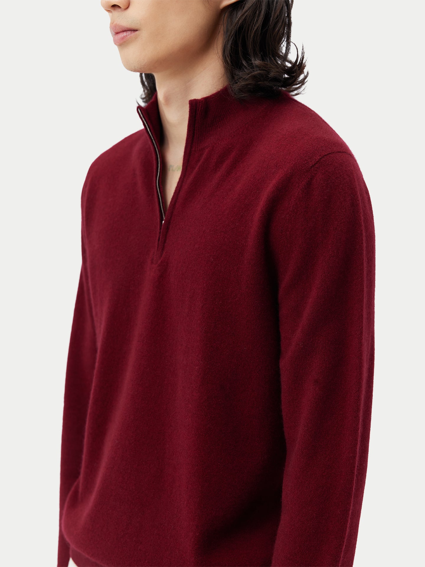 Men's Cashmere Half Zip Polo Bordeaux -  Gobi Cashmere