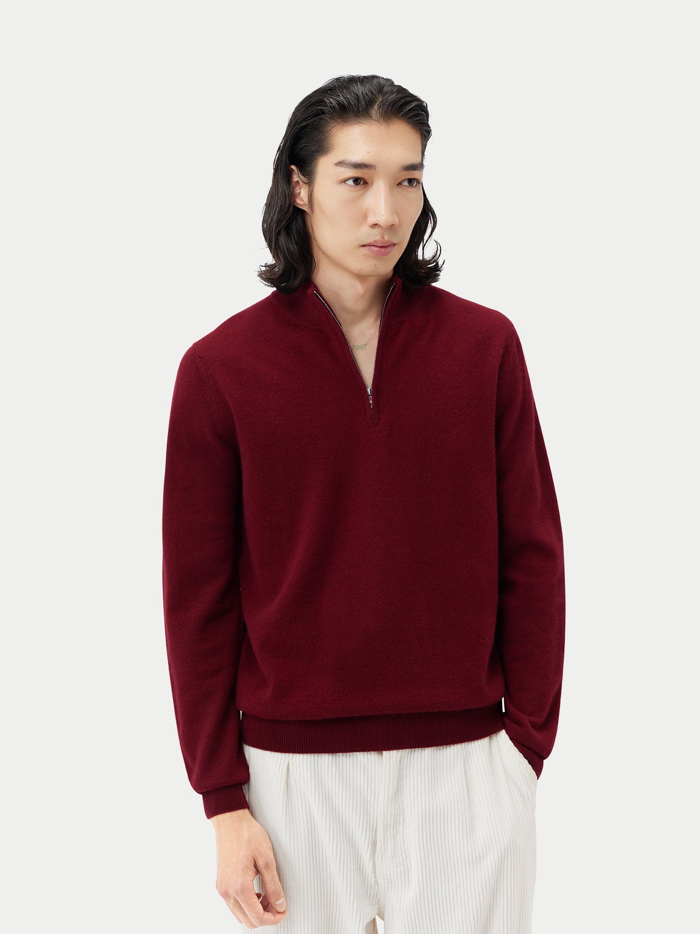 Men's Cashmere Half Zip Polo Bordeaux -  Gobi Cashmere