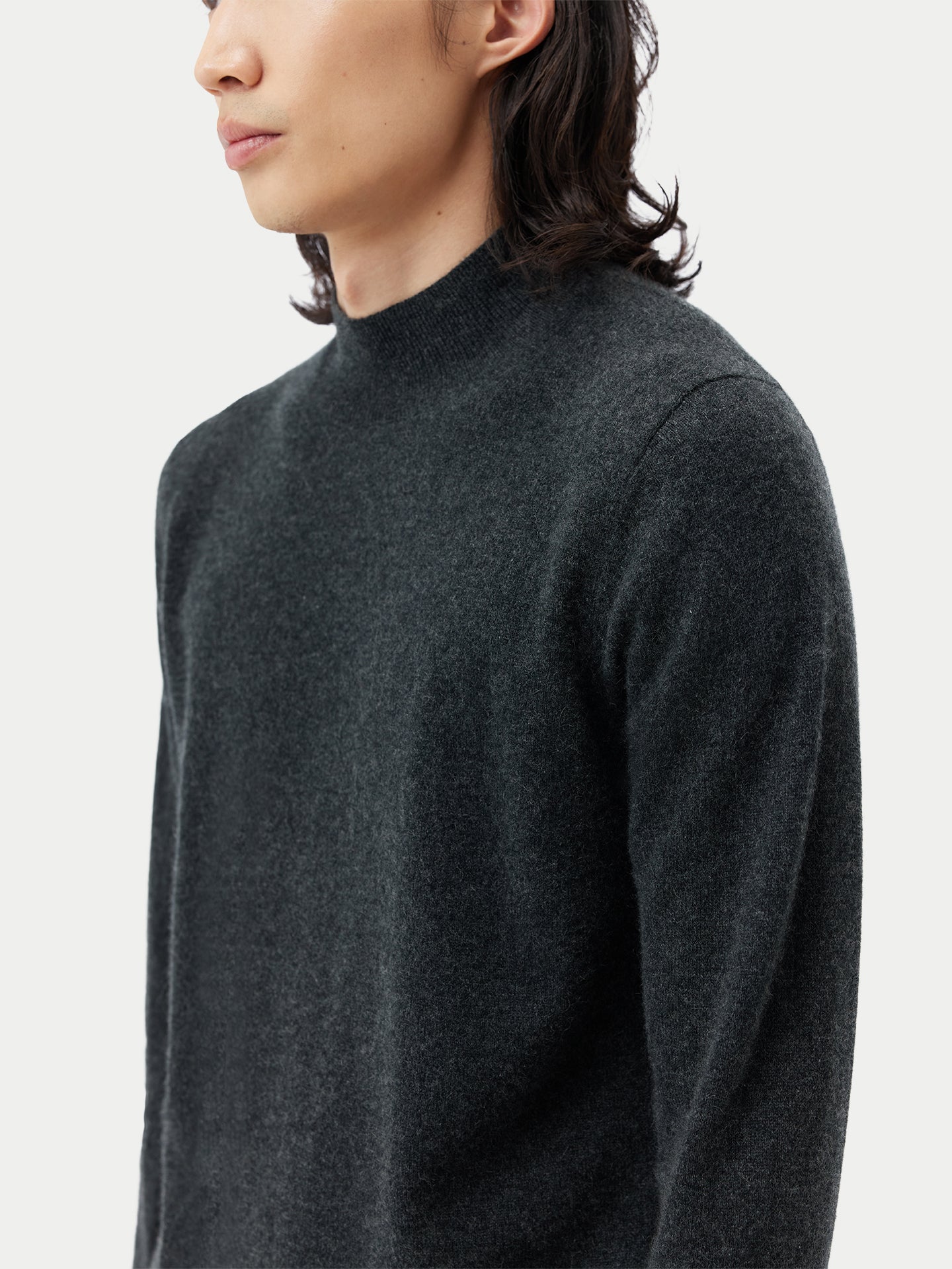 Men's Cashmere Basic Mock Neck Sweater Charcoal - Gobi Cashmere