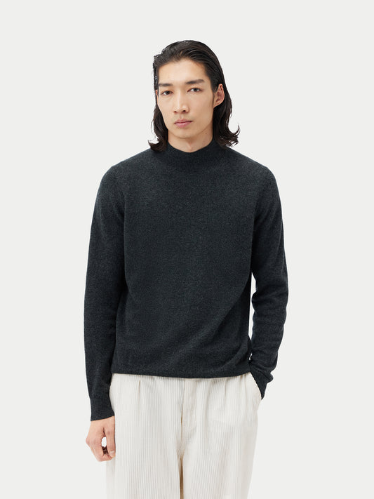 Men's Cashmere Basic Mock Neck Sweater Charcoal - Gobi Cashmere