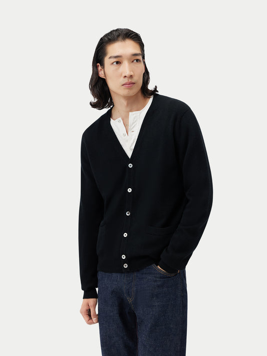 Men's Cashmere V-Neck Button Cardigan Black -  Gobi Cashmere