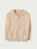 Beige kids hoodie with a zipper on a light gray background, featuring the brand 'Gobi'. #color_beige