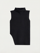 Black sleeveless,turtleneck ribbed knit top on a light gray background #color_black