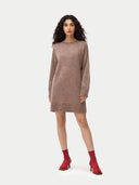 Organic Color C-Neck Knit Dress Taupe - Gobi Cashmere #color_taupe